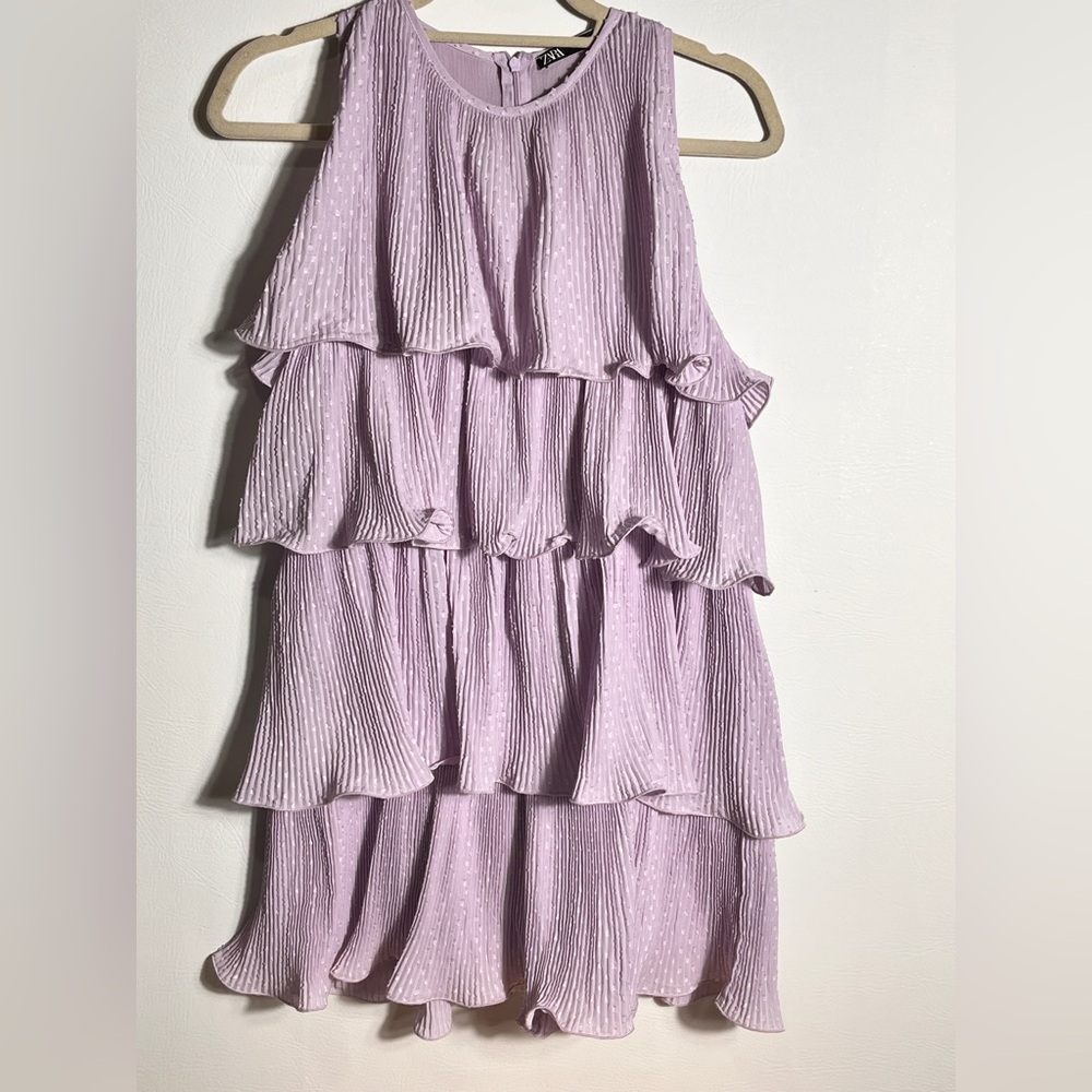Zara Lavender Purple Textured Layered Ruffle Dress Small - Picture 2 of 9